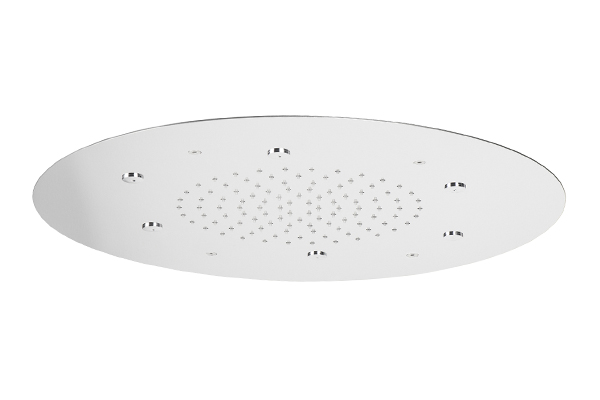 ROUND RECESSED SHOWER HEAD IN STAINLESS STEEL, ANTI-LIMESCALE, WITH WATER SAVING DEVICE AND  RAINFALL SHOWER WITH SPRAYER - 6 SPRAY NOZZLES