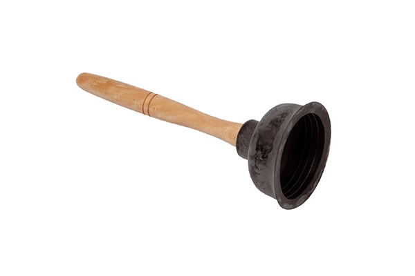 BLACK RUBBER PLUNGER, COMPLETE WITH WOODEN HANDLE
